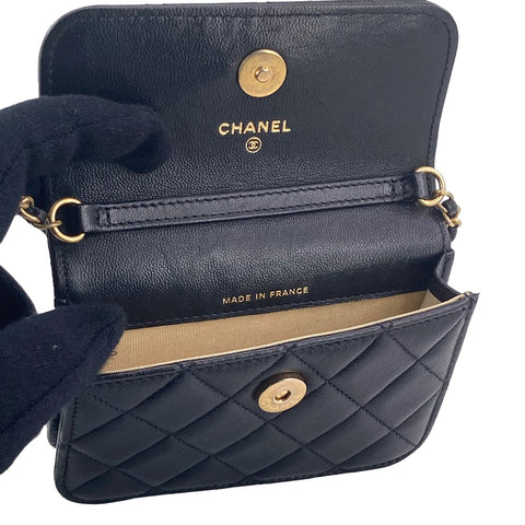 【中古】 CHANEL シャネル マトラッセ ラムスキン ミニチェーンウォレット ボール付 黒 22009491 AS