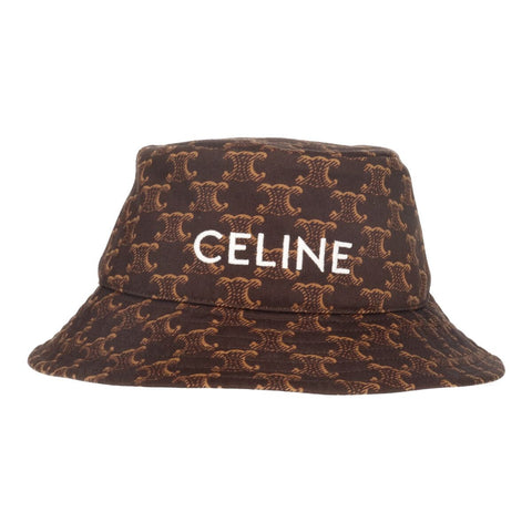 【中古】 CELINE セリーヌ トリオンフ バケットハット S 2AU3B731O ブラウン ロゴ 総柄 マカダム 帽子 22031092 RS