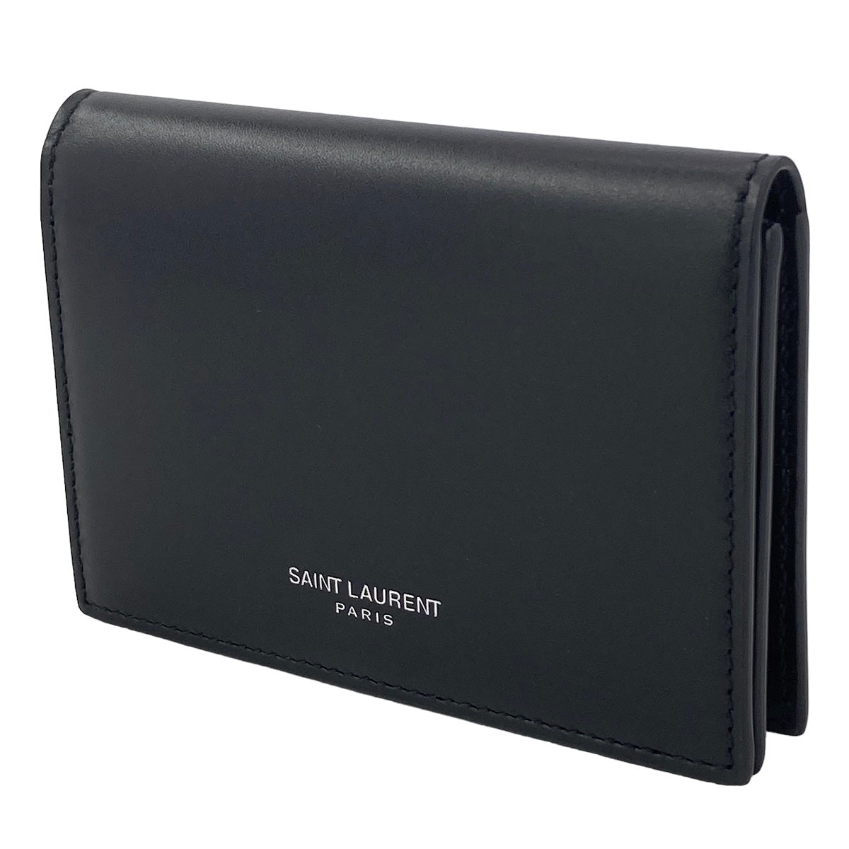 【中古】 Saint Laurent サンローラン クラシックサンローラン ２つ折り ビジネス カードケース 469338 黒 レザー メンズ  22037133 AS