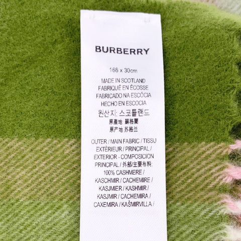 【中古】 BURBERRY バーバリー  レディースマフラー・ストール  8022679 カシミア チェック グリーン マフラー 22040405 YM