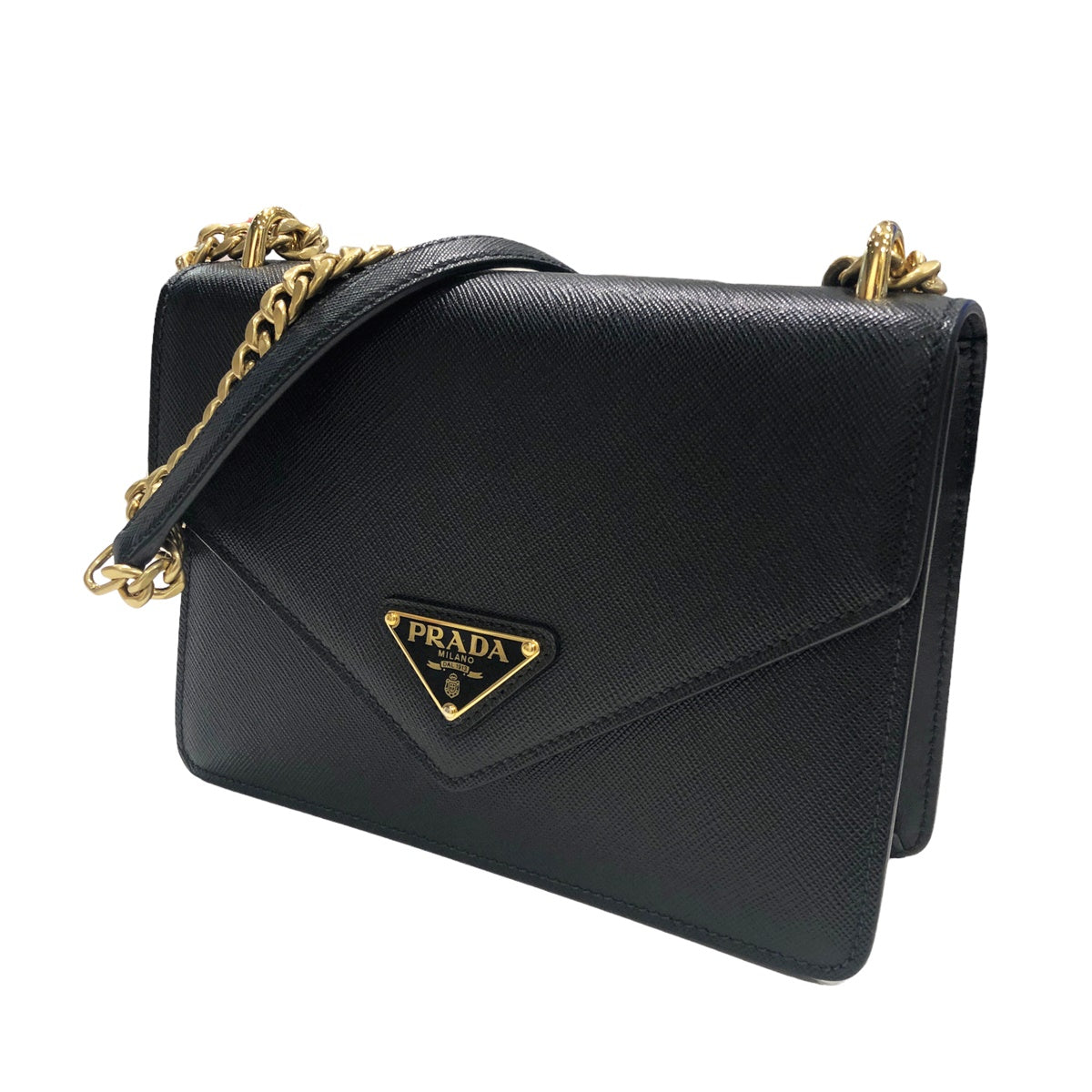 【中古】 PRADA プラダ 1BD200 フラップチェーンショルダーバッグ サフィアーノ ブラック 22045596 AK