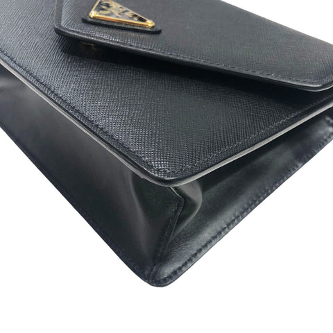 【中古】 PRADA プラダ 1BD200 フラップチェーンショルダーバッグ サフィアーノ ブラック 22045596 AK