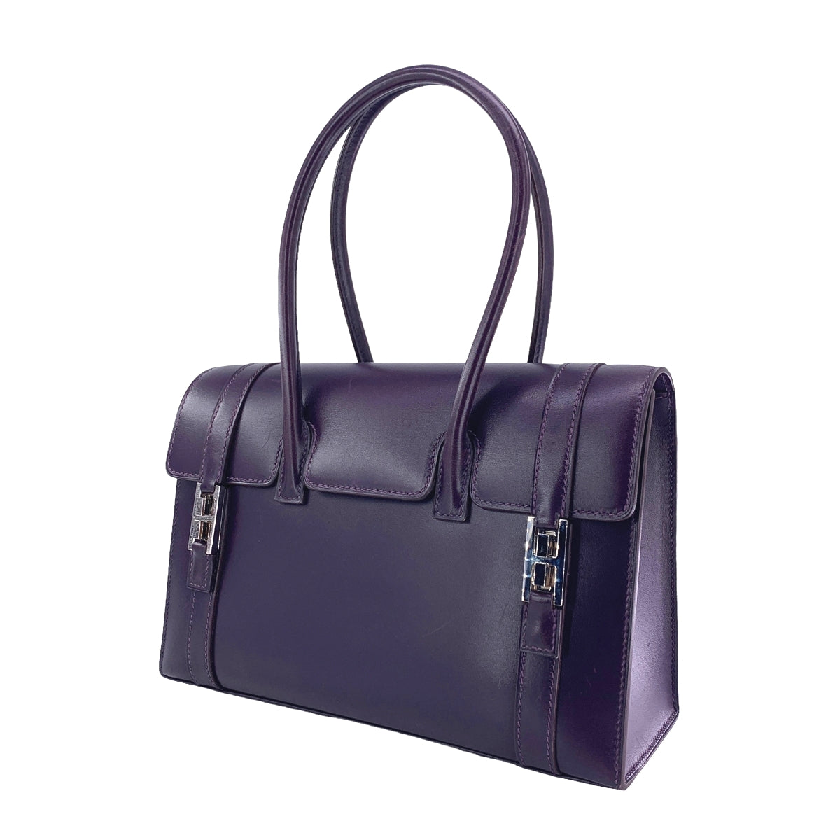 【中古】 HERMES エルメス ドラッグ2 27 ハンドバッグ □F刻印 ボックスカーフ トート パープル 22046711 AO