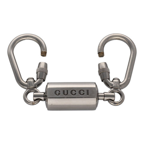 【中古】 GUCCI グッチ ロゴ キーホルダー ネジロック式カラビナ ガンメタルカラー  23004556 MK