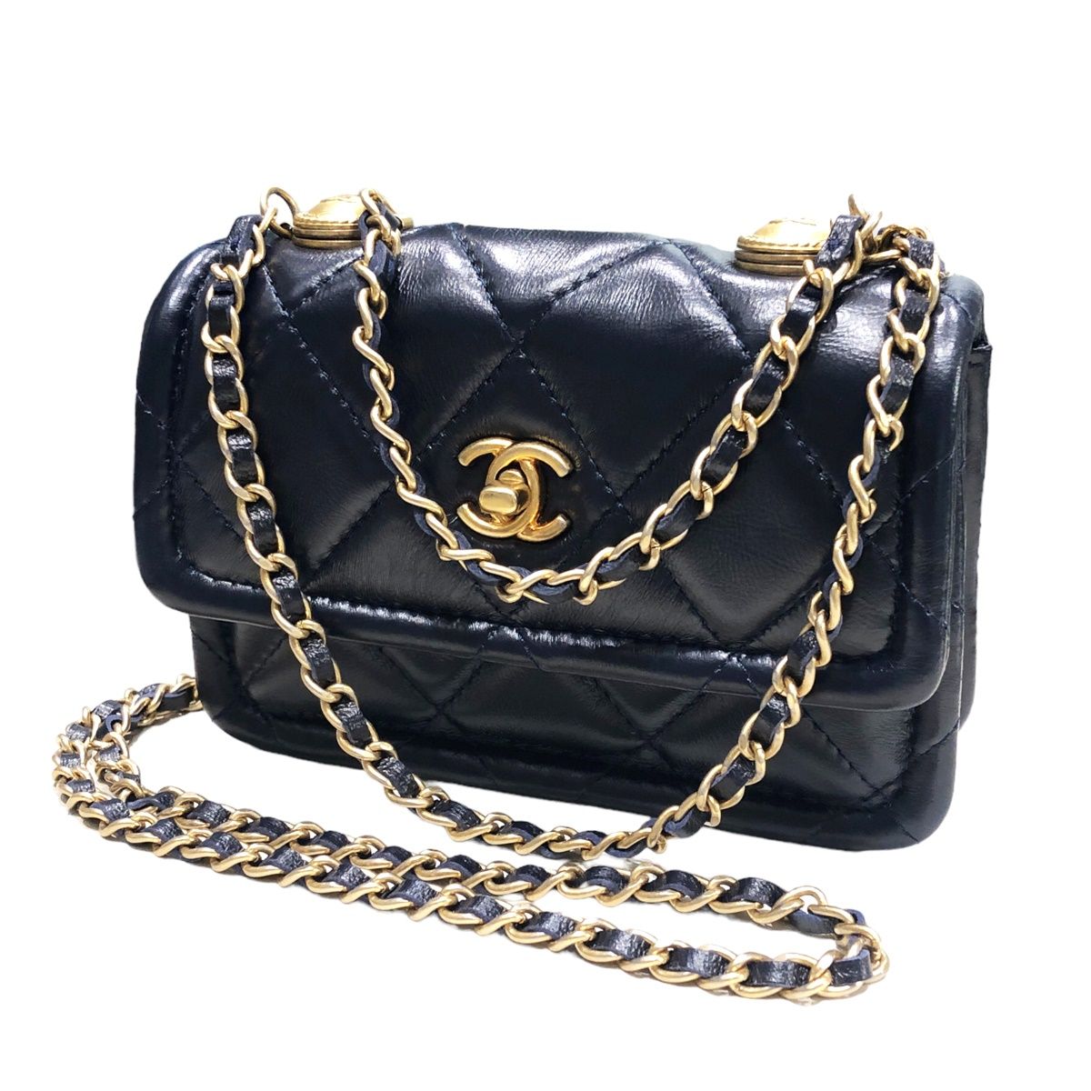 【中古】 CHANEL シャネル  ショルダーバッグ マトラッセ  ミニ マトラッセ ディープブルー 23008897 AK