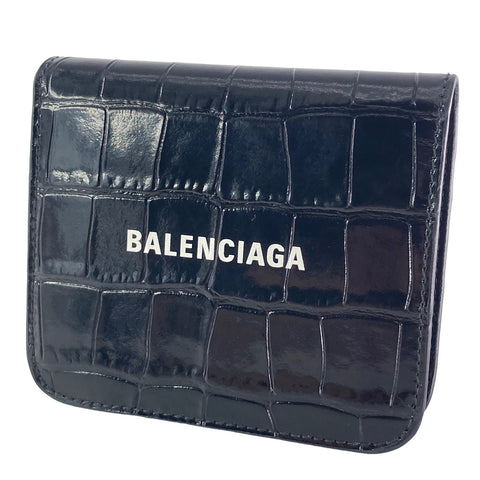 【中古】 BALENCIAGA バレンシアガ  CASH FLAPコイン＆カードホルダー メンズ ２つ折り財布 黒 594216 23010210 AS