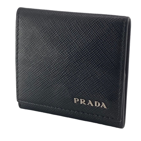 【中古】 PRADA プラダ サフィアーノレザー 折り畳みコインケース 黒  メンズ 23010402 AS