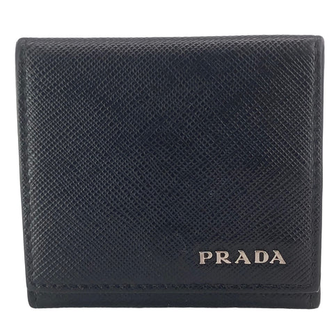 【中古】 PRADA プラダ サフィアーノレザー 折り畳みコインケース 黒  メンズ 23010402 AS