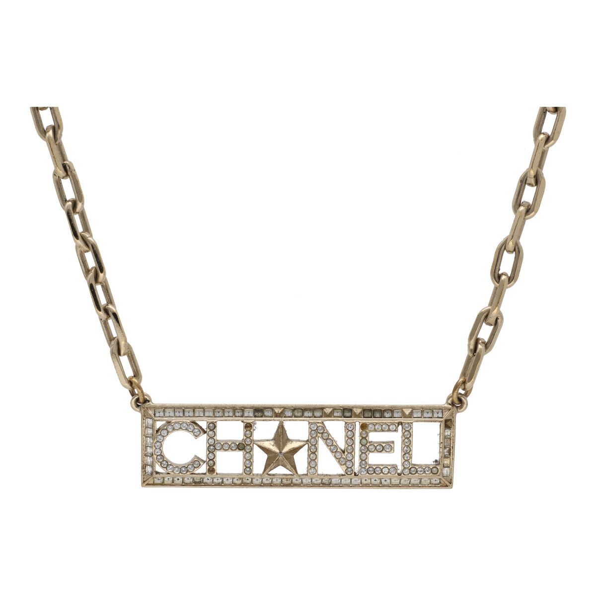 【中古】 CHANEL シャネル ロゴ スター ラインストーン チェーンネックレス ゴールド プレート アクセサリー 23011081 RS