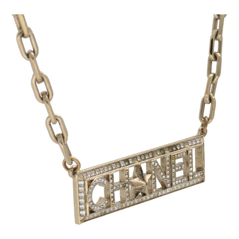 【中古】 CHANEL シャネル ロゴ スター ラインストーン チェーンネックレス ゴールド プレート アクセサリー 23011081 RS