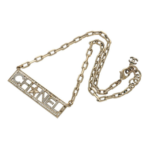 【中古】 CHANEL シャネル ロゴ スター ラインストーン チェーンネックレス ゴールド プレート アクセサリー 23011081 RS