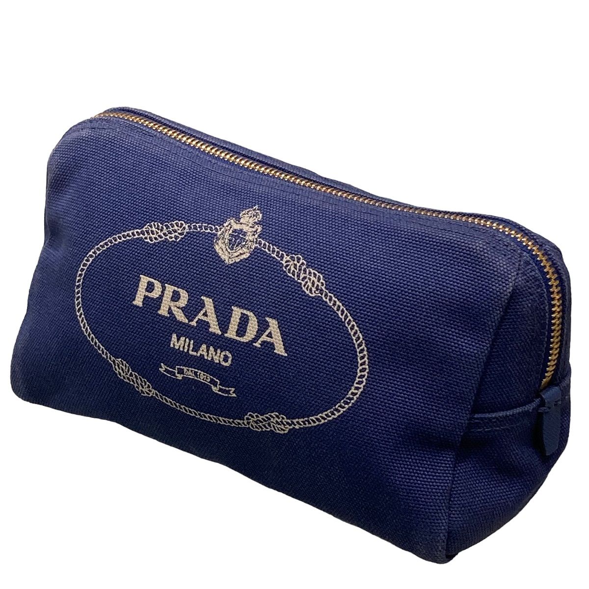 【中古】 PRADA プラダ カナパ コスメポーチ ネイビーブルー アクセサリーポーチ レディース 23012380 AS