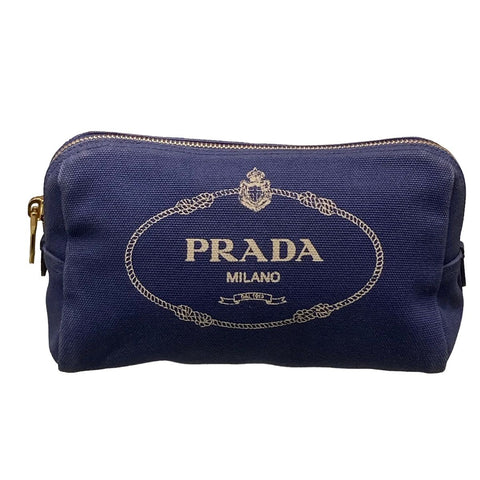 【中古】 PRADA プラダ カナパ コスメポーチ ネイビーブルー アクセサリーポーチ レディース 23012380 AS