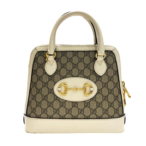 【中古】 GUCCI グッチ   GGスプリーム ホースビット トップハンドルバッグ 621220 ２way ハンドバッグ キャンバス レザー ホワイト 23012814 HO