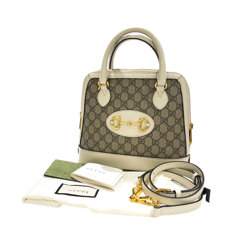 【中古】 GUCCI グッチ   GGスプリーム ホースビット トップハンドルバッグ 621220 ２way ハンドバッグ キャンバス レザー ホワイト 23012814 HO