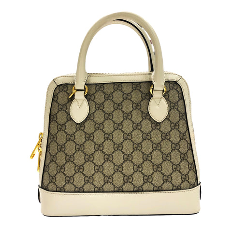 【中古】 GUCCI グッチ   GGスプリーム ホースビット トップハンドルバッグ 621220 ２way ハンドバッグ キャンバス レザー ホワイト 23012814 HO