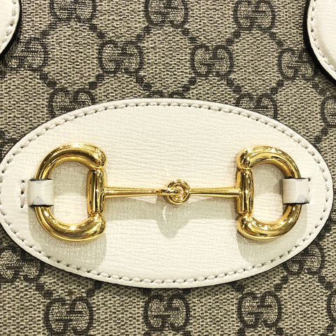 【中古】 GUCCI グッチ   GGスプリーム ホースビット トップハンドルバッグ 621220 ２way ハンドバッグ キャンバス レザー ホワイト 23012814 HO