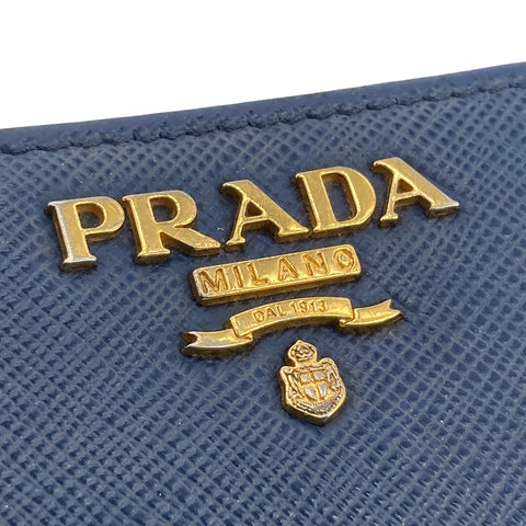 【中古】 PRADA プラダ 二つ折り財布 ブルー サフィアーノ レザー ネイビー メンズ 23018337 AS