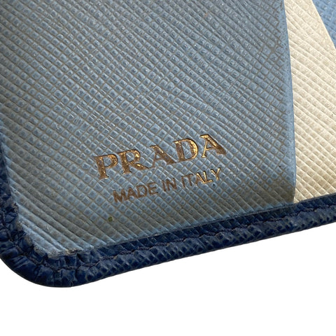 【中古】 PRADA プラダ 二つ折り財布 ブルー サフィアーノ レザー ネイビー メンズ 23018337 AS