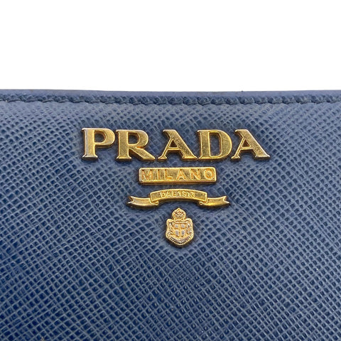 【中古】 PRADA プラダ 二つ折り財布 ブルー サフィアーノ レザー ネイビー メンズ 23018337 AS