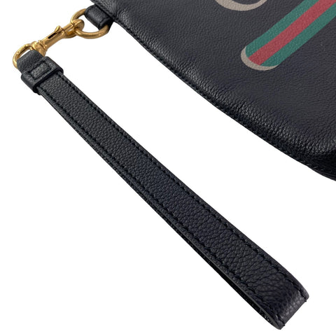 【中古】 GUCCI グッチ  ロゴ プリント レザー クラッチ バッグ 黒 572770 メンズ 23018600 AS