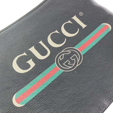 【中古】 GUCCI グッチ  ロゴ プリント レザー クラッチ バッグ 黒 572770 メンズ 23018600 AS