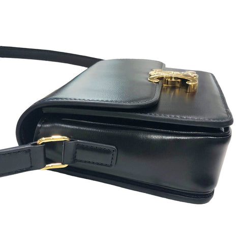 【中古】 CELINE セリーヌ ティーン トリオンフ バッグ シャイニーカーフスキン ブラック ゴールド金具 ショルダーバッグ 188423BF4.38NO 23019601 HO