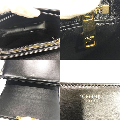 【中古】 CELINE セリーヌ ティーン トリオンフ バッグ シャイニーカーフスキン ブラック ゴールド金具 ショルダーバッグ 188423BF4.38NO 23019601 HO