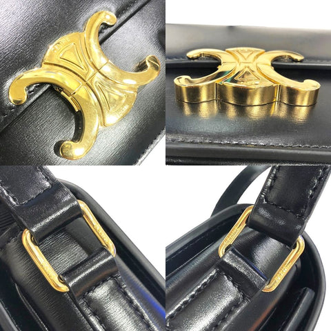 【中古】 CELINE セリーヌ ティーン トリオンフ バッグ シャイニーカーフスキン ブラック ゴールド金具 ショルダーバッグ 188423BF4.38NO 23019601 HO
