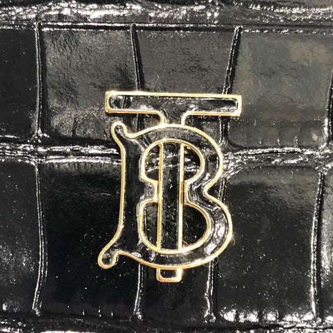 【中古】 BURBERRY バーバリー  クロコ型押しレザー TBロゴ カードケース 8059203 黒  23020564 HO