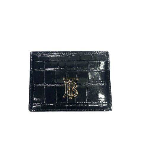 【中古】 BURBERRY バーバリー  クロコ型押しレザー TBロゴ カードケース 8059203 黒  23020564 HO