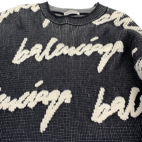 【中古】 BALENCIAGA バレンシアガ クルーネック3Dスクリブル ニット セーター 628730 T3180 ブラック ホワイト 2020AW 23020574 AT