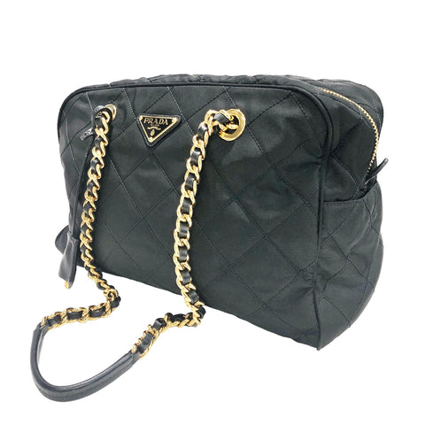 【中古】 PRADA プラダ  トートバッグ   ナイロン チェーントート ブラック キルティング 23021735 AK