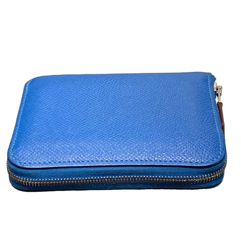 【中古】 HERMES エルメス アザップ コンパクト シルクイン レディース財布  ヴォーエプソン X刻印 ブルー  23023279 AS
