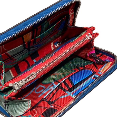 【中古】 HERMES エルメス アザップ コンパクト シルクイン レディース財布  ヴォーエプソン X刻印 ブルー  23023279 AS