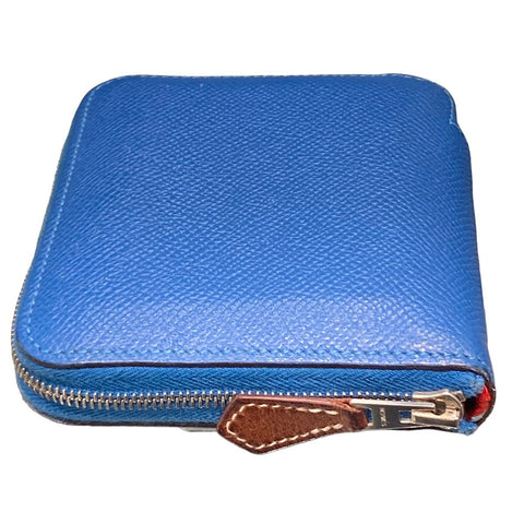 【中古】 HERMES エルメス アザップ コンパクト シルクイン レディース財布  ヴォーエプソン X刻印 ブルー  23023279 AS