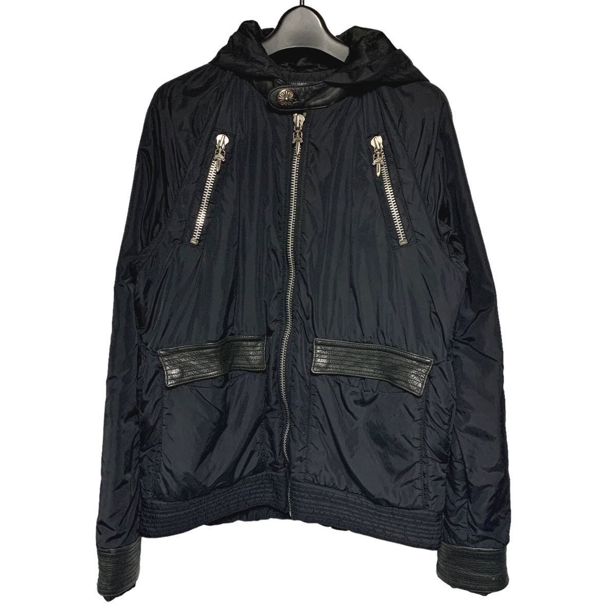 【中古】 CHROME HEARTS クロムハーツ ディジェネレイト バックBSフレアレザー切替ナイロンブルゾン ジャケット フード コート シルバー メンズ ダガージップ 23023438 AO
