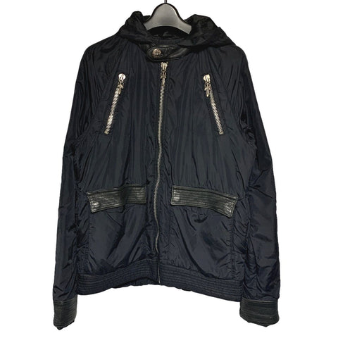【中古】 CHROME HEARTS クロムハーツ ディジェネレイト バックBSフレアレザー切替ナイロンブルゾン ジャケット フード コート シルバー メンズ ダガージップ 23023438 AO