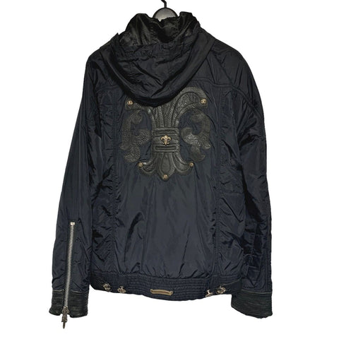【中古】 CHROME HEARTS クロムハーツ ディジェネレイト バックBSフレアレザー切替ナイロンブルゾン ジャケット フード コート シルバー メンズ ダガージップ 23023438 AO