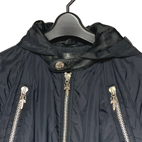 【中古】 CHROME HEARTS クロムハーツ ディジェネレイト バックBSフレアレザー切替ナイロンブルゾン ジャケット フード コート シルバー メンズ ダガージップ 23023438 AO