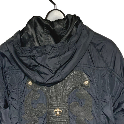 【中古】 CHROME HEARTS クロムハーツ ディジェネレイト バックBSフレアレザー切替ナイロンブルゾン ジャケット フード コート シルバー メンズ ダガージップ 23023438 AO