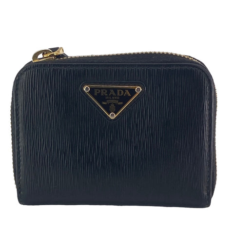 【中古】 PRADA プラダ サフィアーノトライアングル コインケース 財布 レザー 黒 23023522 AS