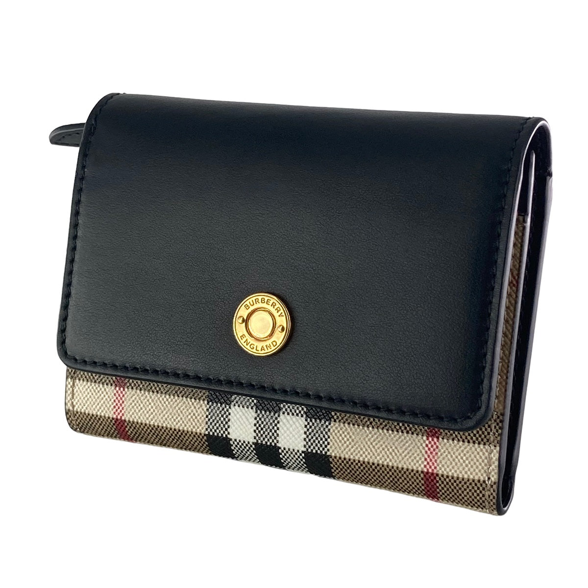 【中古】 BURBERRY バーバリー  メンズ財布   ヴィンテージチェック＆レザー スモール ３つ折り財布 23024015 AS