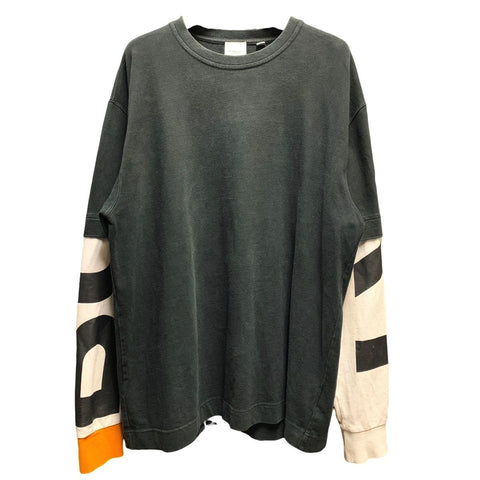 【中古】 BURBERRY バーバリー ロゴプリント レイヤード スリーブ Tシャツ 8029139 XLサイズ ブラック長袖 カットソー 23024019DS