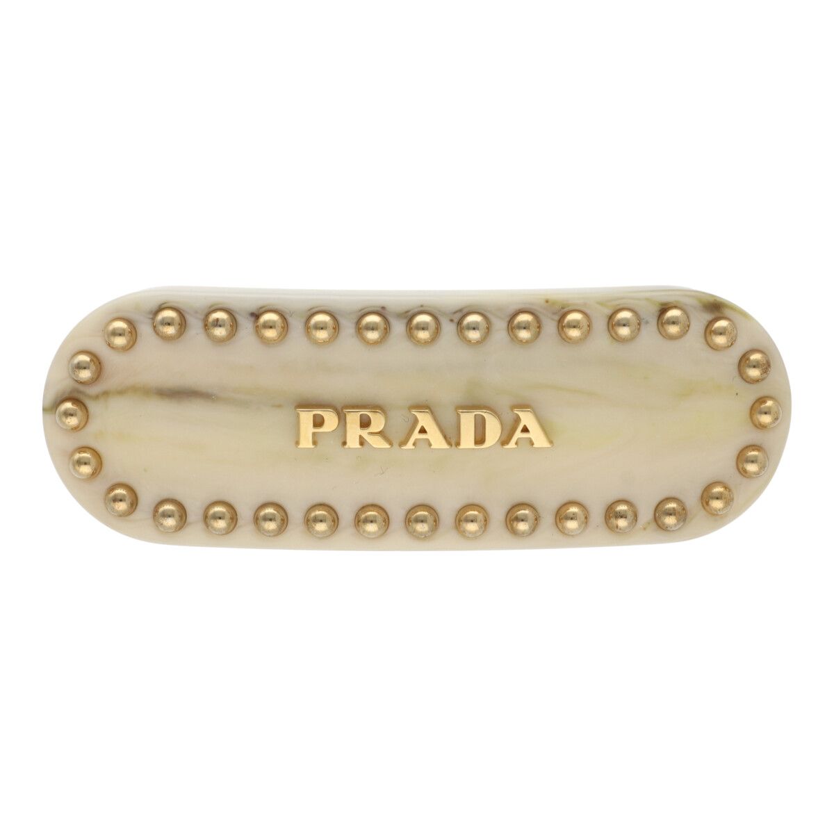 【中古】 PRADA プラダ プレックス ヘアクリップ 1IF042_2CD0_F0304 アイボリー スタッズ ロゴ バレッタ 髪留 ピン ヘアアクセサリー 23025613 RS