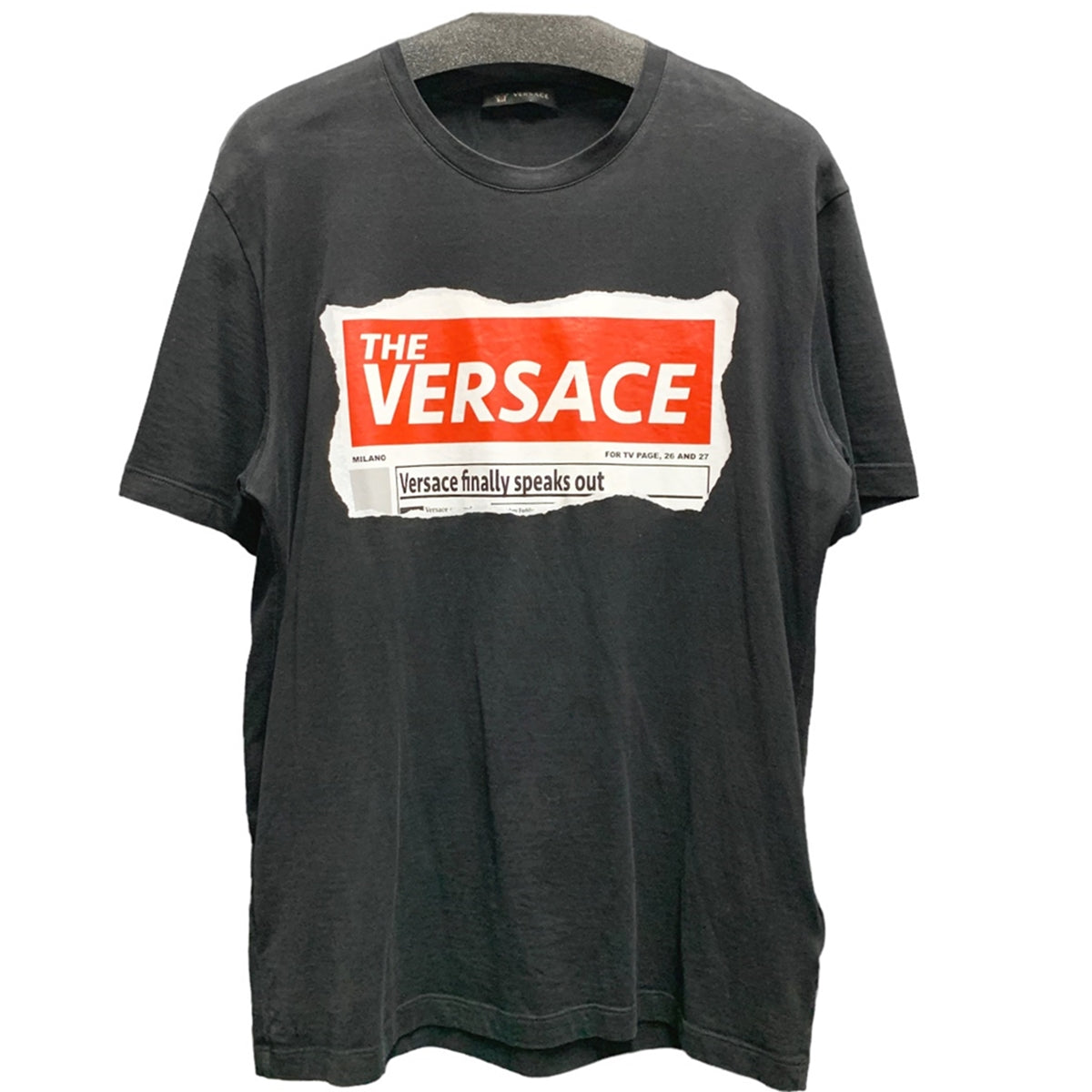 【中古】 VERSACE ヴェルサーチ ロゴ プリント Tシャツ A82157 ブラック Mサイズ 半袖 カットソー 23025739DS