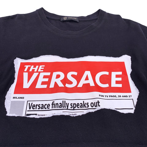 【中古】 VERSACE ヴェルサーチ ロゴ プリント Tシャツ A82157 ブラック Mサイズ 半袖 カットソー 23025739DS