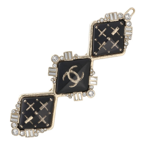 【中古】 CHANEL シャネル バレッタ D21A ココマーク ヘアクリップ スクエア アーガイル 菱形 ブラック ツイード 上品 お嬢様 23027200 MK