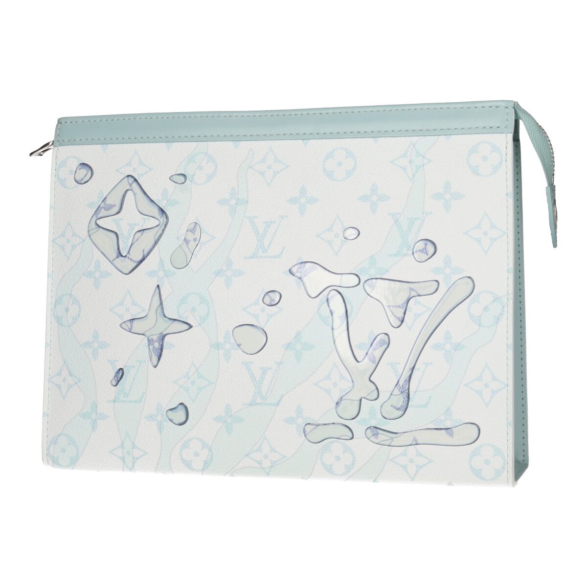 【中古】 LOUIS VUITTON ルイ・ヴィトン ポシェット・ヴォワヤージュ MM モノグラム・アクアガーデン M22763 ホワイト ライトブルー 白 水色 クラッチバッグ セカンドバッグ ポーチ 23027592 RS