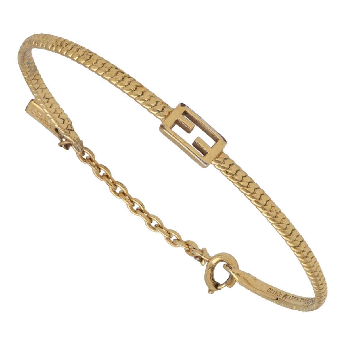 【中古】 Fendi フェンディ バゲット ブレスレット 8AG988B08F0CFK ゴールド FF ズッカ バングル 23027644 RS